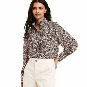 Nili Lotan Ruffle Sleeve Floral Blouse